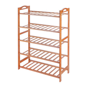 NFI essentials 5 Tier Bamboo Wood Shoe Rack MultiPurpose Foldable Rack for Storage Shoes Slipper Chappal Stand Shelf Organizer for Home Kitchen Space Saving Portable Stand