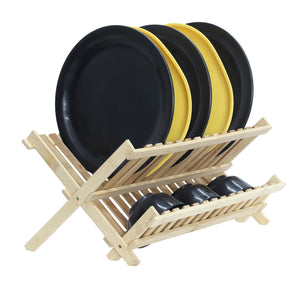 NFI essentials Bamboo Wood Folding 2-Tier Dish Rack