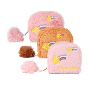NFI essentilas Fashion Soft Fur Semicircle Clutch Wallet for holding Card ,Coin with Zipper Closure for Women & Girls Small Clutch Wallet