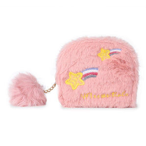 NFI essentilas Fashion Soft Fur Semicircle Clutch Wallet for holding Card ,Coin with Zipper Closure for Women & Girls Small Clutch Wallet