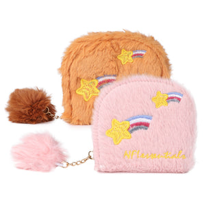 NFI essentilas Fashion Soft Fur Semicircle Clutch Wallet for holding Card ,Coin with Zipper Closure for Women & Girls Small Clutch Wallet