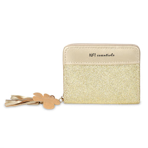 NFI essentials Fashion PU Leather Women's Mini Glitery Wallet Clutch Purse Card Holder Small Clutches for Women (Rose Gold)
