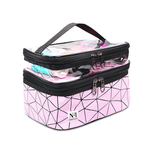 NFI essentials Transparent Makeup Bags Double Layer Travel Cosmetic Cases Make up Organizer