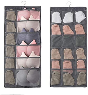 NFI essentials  Double Sided 30 Pockets Clear Hanging Bag for Storage Organizer of Socks, Bra,Underwear, Holding Necklaces