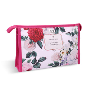 Floral Print Cosmetic Pouch | Makeup Pouch | Vanity Case | Travel Organiser | Size: 26 x 17 x 6.5 cm - AYAHA ENTERPRISES PRIVATE LIMITED