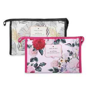 NFI essentials Pu Floral Print Makeup Pouch For Women, Stylish Pouches For Makeup Accessories & Travel Organiser, Cosmetic Pouch, Toiletry Make Up Bag, Pink