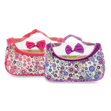 Floral Print Vinyl Cosmetic Pouch | Makeup Pouch | Travel Organiser | Size 21x10x10cm | Pack of 2  (Pink & Purple) - NFI essentials