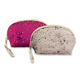 Sequin Design Cosmetic Pouch | Makeup Pouch | Travel Organiser | Size 24x13.5x8.5cm | Pack of 2 (Dark Pink & Gold) - NFI essentials