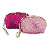 Sequin Design Cosmetic Pouch | Makeup Pouch | Travel Organiser | Size 24x13.5x8.5cm | Pack of 2 (Dark Pink & Light Pink) - NFI essentials