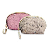 Sequin Design Cosmetic Pouch | Makeup Pouch | Travel Organiser | Size 24x13.5x8.5cm | Pack of 2 (Light Pink & Gold) - NFI essentials