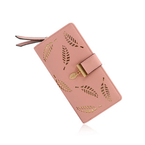 NFI essentials Women's Long Clutch Wallet Girls Leaf Bi-fold Multi Card Holder Leaf Design Womens Purse Long Wallet